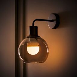 ValueLights Bellamy Pair of Globe Glass Shade Rechargeable Wall Lights in Black - thumbnail 3