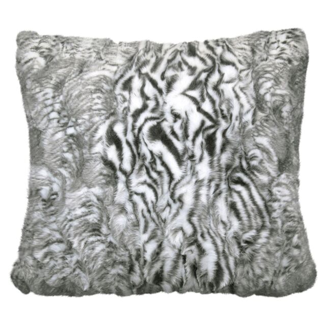 Velosso Grey Faux Fur Luxury Cushion with Zip Closure - Size: 43 cm x 43 cm