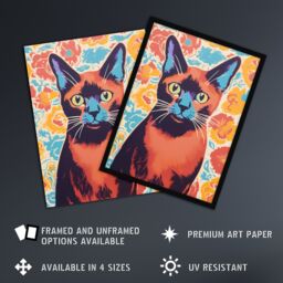 Artery8 Wall Art Print The Cat & The Carnations Bold Vibrant Screen Burmese Cat & Flower Floral Risograph Artwork Retro Riso Interior Design Art - thumbnail 2