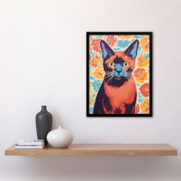 Artery8 Wall Art Print The Cat & The Carnations Bold Vibrant Screen Burmese Cat & Flower Floral Risograph Artwork Retro Riso Interior Design Art - thumbnail 4