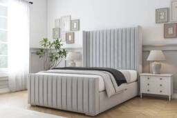 "Sloomy Marlborough Plush Frame-Mattress-50"" Upholstered Wingback Headboard in Silver - Size: Double" - thumbnail 2