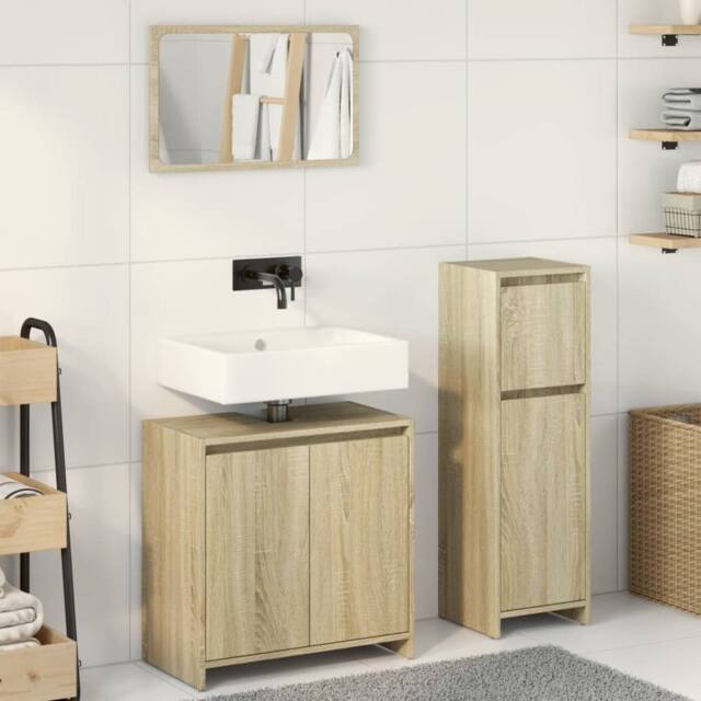 Berkfield Home Practical 3 Piece Bathroom Furniture Set Sonoma Oak Engineered Wood in Natural - image 1