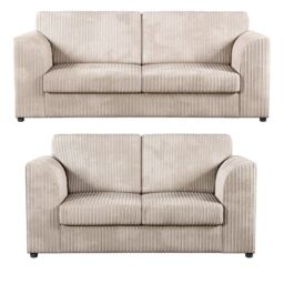 Furniture 786 Jumbo Cord Full Back 3+2 Seater Sofa Set in Ivory - thumbnail 1