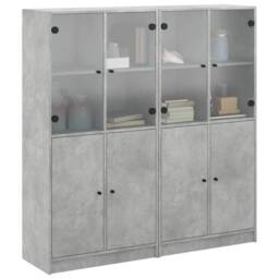 Berkfield Home Bookcase with Doors Concrete Grey 136x37x142 cm Engineered Wood - Size: 136 x 37 x 142 cm - thumbnail 4