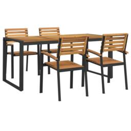 Berkfield Home 5 Piece Garden Dining Set Solid Wood Acacia & Metal in Brown - thumbnail 2