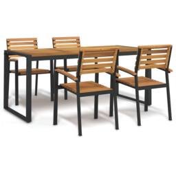 Berkfield Home 5 Piece Garden Dining Set Solid Wood Acacia & Metal in Brown - thumbnail 1