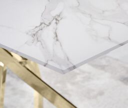 FurnitureboxUK Leonardo White Glass Marble Effect Gold Leg Table & 4 Pesaro Gold Leg Chairs in Cream - thumbnail 3