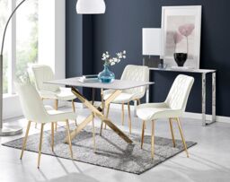 FurnitureboxUK Leonardo White Glass Marble Effect Gold Leg Table & 4 Pesaro Gold Leg Chairs in Cream - thumbnail 1