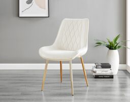 FurnitureboxUK Leonardo White Glass Marble Effect Gold Leg Table & 4 Pesaro Gold Leg Chairs in Cream - thumbnail 4