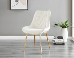 FurnitureboxUK Leonardo White Glass Marble Effect Gold Leg Table & 4 Pesaro Gold Leg Chairs in Cream - thumbnail 7