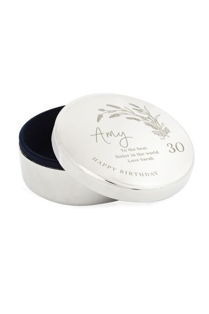 Personalised Memento Company Women's Personalised Birthday Round Trinket Box in Metallic Silver - image 1