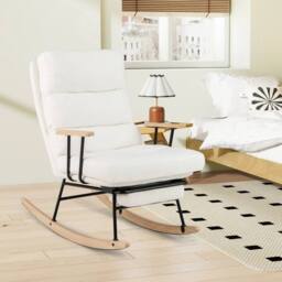 Kelvenix Nursery Rocking Chair Teddy Velvet Upholstered in White - Size: 0.6m2 - thumbnail 5
