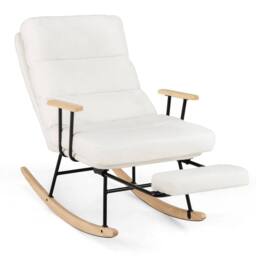 Kelvenix Nursery Rocking Chair Teddy Velvet Upholstered in White - Size: 0.6m2