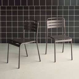 sweeek Pair Of Steel & Stackable Garden Chairs in Grey - thumbnail 3