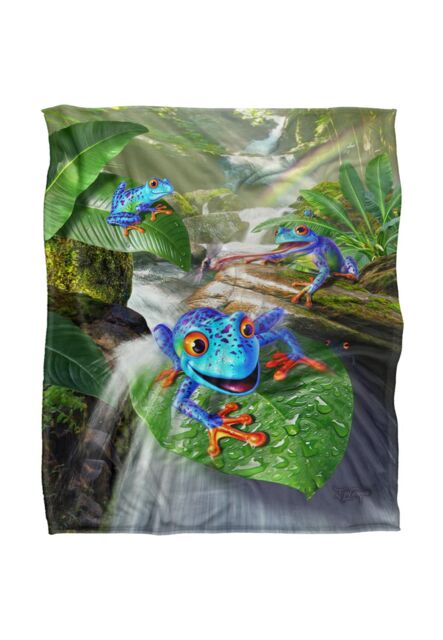 JQ Licensing Jlo Jungle Frogs Silky Touch Super Soft Throw Blanket 152 X 127 cm in White - image 1