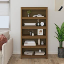 Berkfield Home Book Cabinet Honey Brown 80x35x154 cm Solid Wood Pine - Size: 80 x 35 x 154 cm - thumbnail 1