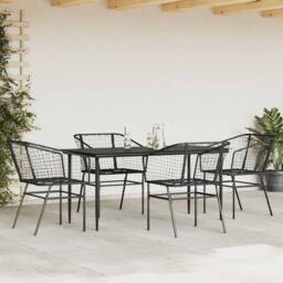 Berkfield Home Beautiful 5 Piece Garden Dining Set Black Poly Rattan Glass - thumbnail 1