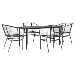 Berkfield Home Beautiful 5 Piece Garden Dining Set Black Poly Rattan Glass - thumbnail 3
