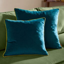 Furn Meridian Velvet Piped Cushion in Turquoise - Size: 45 cm x 45 cm - thumbnail 5