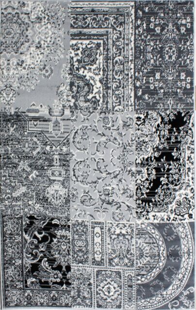 Kukoon Black Grey Monochrome Traditional Patchwork Living Area Rug - Size: 160 cm x 230 cm - image 1
