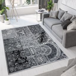 Kukoon Black Grey Monochrome Traditional Patchwork Living Area Rug - Size: 160 cm x 230 cm - thumbnail 2