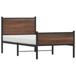 Berkfield Home Metal Bed Frame without Mattress Brown Oak 75x190 cm Small Single - thumbnail 4