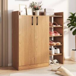 Gymax Shoe Cabinet With 2 Doors Shoe Organizer With Adjustable Inner Shelves in Natural - thumbnail 9