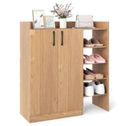 Gymax Shoe Cabinet With 2 Doors Shoe Organizer With Adjustable Inner Shelves in Natural - thumbnail 1