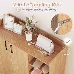 Gymax Shoe Cabinet With 2 Doors Shoe Organizer With Adjustable Inner Shelves in Natural - thumbnail 6