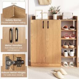 Gymax Shoe Cabinet With 2 Doors Shoe Organizer With Adjustable Inner Shelves in Natural - thumbnail 3