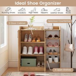Gymax Shoe Cabinet With 2 Doors Shoe Organizer With Adjustable Inner Shelves in Natural - thumbnail 5