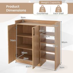 Gymax Shoe Cabinet With 2 Doors Shoe Organizer With Adjustable Inner Shelves in Natural - thumbnail 2