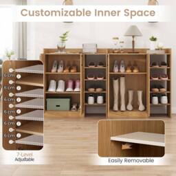 Gymax Shoe Cabinet With 2 Doors Shoe Organizer With Adjustable Inner Shelves in Natural - thumbnail 4