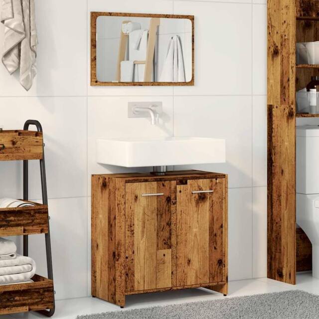 Berkfield Home Durable Bathroom Cabinet with Mirror Old Wood Engineered Wood in Brown - image 1