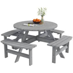 OUTSUNNY 8 Seat Outdoor Wooden Picnic Table with Bench, Parasol Hole, Grey - thumbnail 2