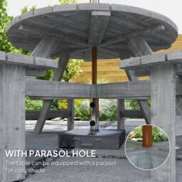 OUTSUNNY 8 Seat Outdoor Wooden Picnic Table with Bench, Parasol Hole, Grey - thumbnail 4