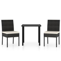 Berkfield Home Durable 3 Piece Outdoor Dining Set with Cushions Poly Rattan Black - thumbnail 3