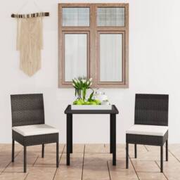 Berkfield Home Durable 3 Piece Outdoor Dining Set with Cushions Poly Rattan Black - thumbnail 2