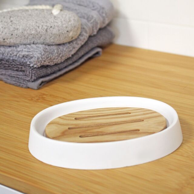 Showerdrape Sonata Black & Bamboo Soap Dish in White - image 1