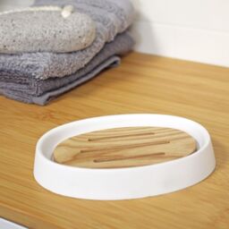 Showerdrape Sonata Black & Bamboo Soap Dish in White