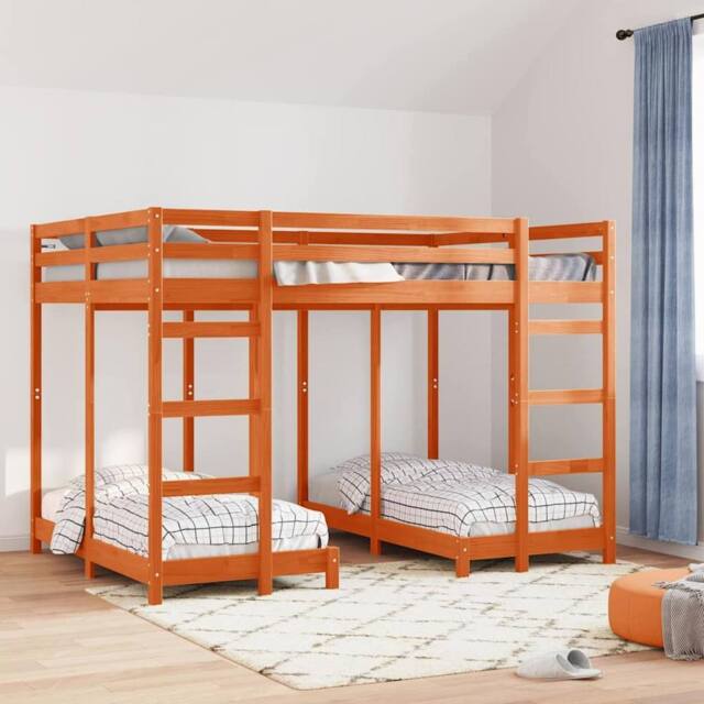 Berkfield Home Triple Bunk Bed Frame Wax brown 140 x 200 cm Solid Pine Wood - image 1