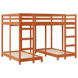 Berkfield Home Triple Bunk Bed Frame Wax brown 140 x 200 cm Solid Pine Wood - thumbnail 3