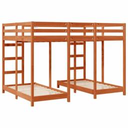 Berkfield Home Triple Bunk Bed Frame Wax brown 140 x 200 cm Solid Pine Wood - thumbnail 6