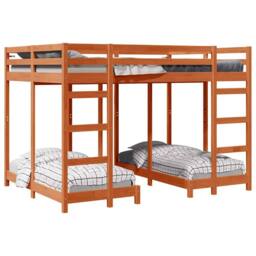 Berkfield Home Triple Bunk Bed Frame Wax brown 140 x 200 cm Solid Pine Wood - thumbnail 2