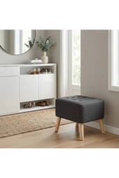 Living and Home Linen Upholstered Footstool in Dark Grey - thumbnail 2