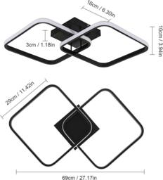 Goeco Modern LED Ceiling Light 42W 64cm Square Acrylic Ceiling Light 4500K in Black - thumbnail 3