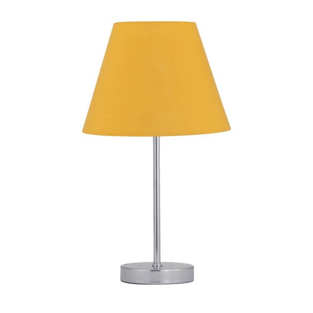 First Choice Lighting Chrome Stick Table Lamp with Ochre Fabric Shade in Silver - image 1