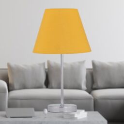 First Choice Lighting Chrome Stick Table Lamp with Ochre Fabric Shade in Silver - thumbnail 2