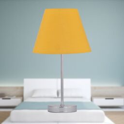 First Choice Lighting Chrome Stick Table Lamp with Ochre Fabric Shade in Silver - thumbnail 3