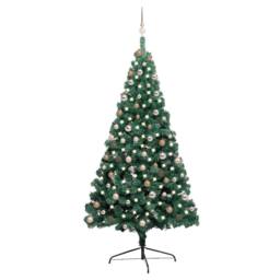 Berkfield Home Beautiful Artificial Half Pre-lit Christmas Tree with Ball Set Gr in Green - thumbnail 2
